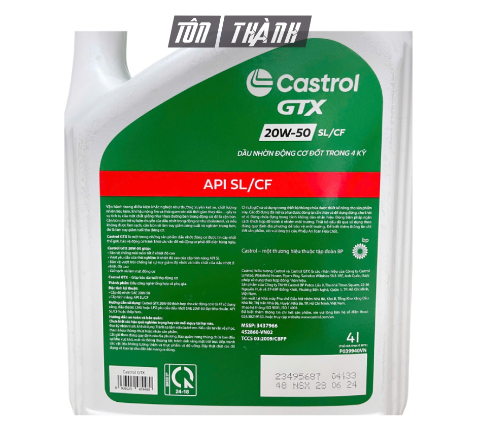 DẦU NHỚT ĐỘNG CƠ CASTROL GTX 20W50 SL/CF (4 LÍT)