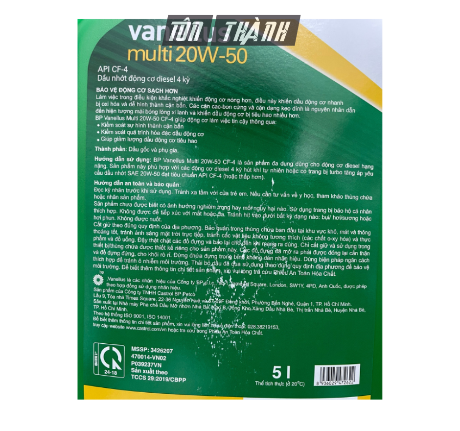DẦU NHỚT ĐỘNG CƠ BP VANELLUS MULTI 20W50 CF-4 (5 LÍT)