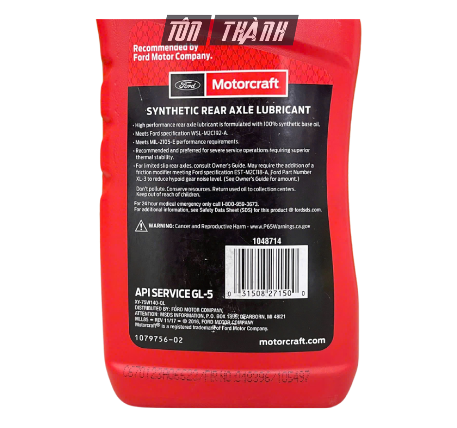 Dầu cầu - hộp số sàn SYNTHETIC REAR AXLE LUBRICANT 75W-140 (1 Lít)