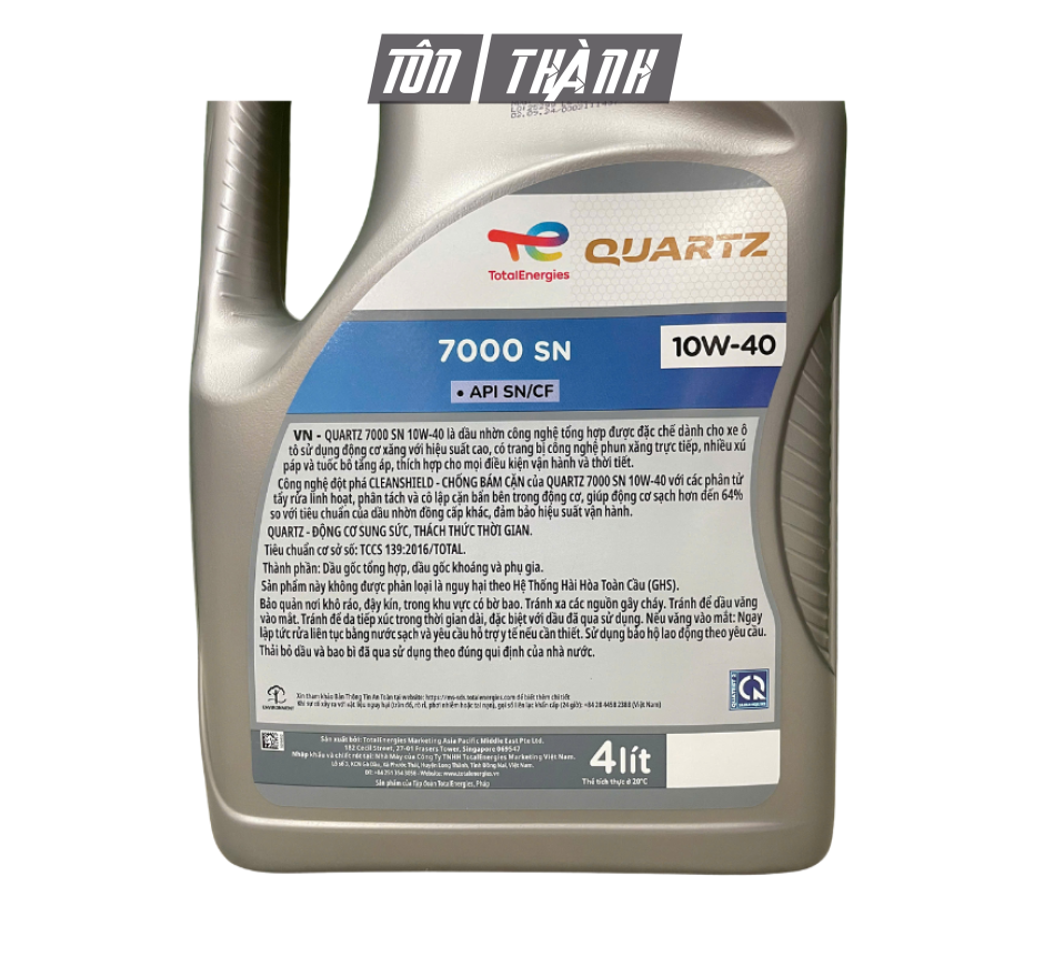 Dầu Động Cơ Xăng Total Quartz 7000 API SN/CF 10W-40 (4 Lít) – Bán Tổng Hợp Cao Cấp