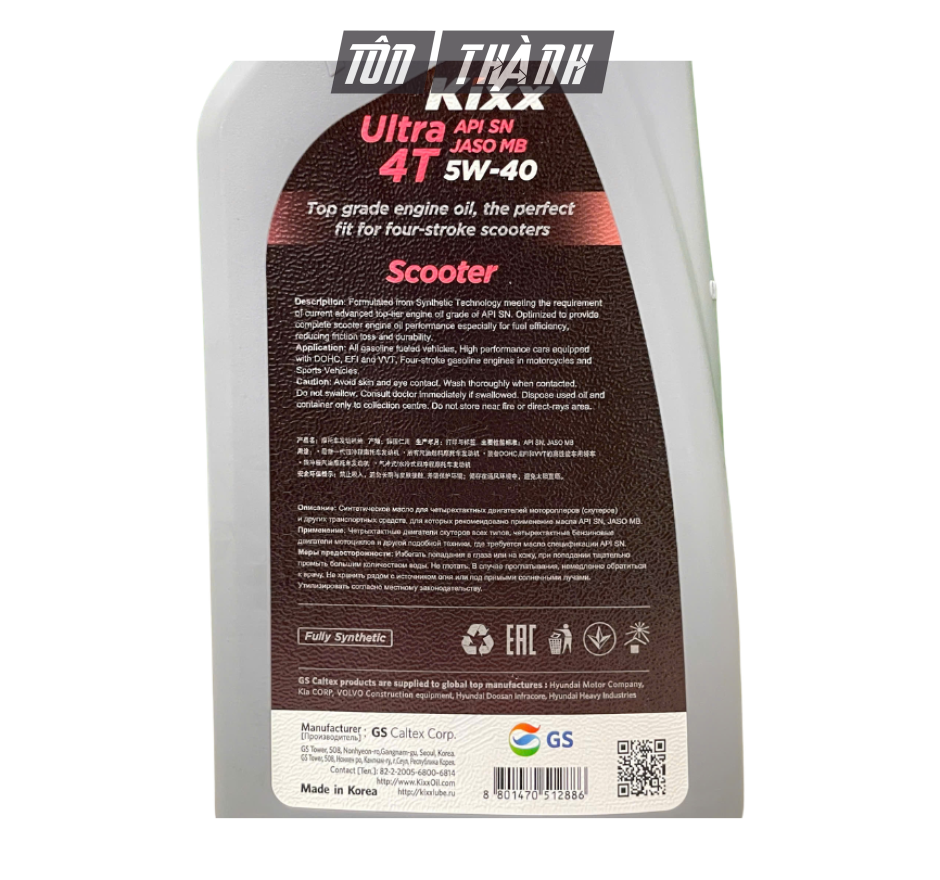 Nhớt xe ga cao cấp Kixx Ultra 10W40 (0.8 Lít)