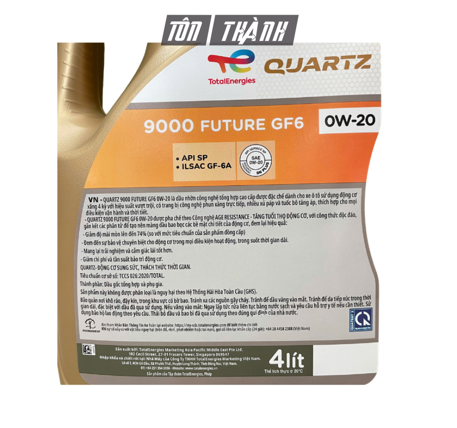 Dầu Động Cơ Xăng Total 9000 SP/GF-6A 0W-20 (4 Lít) - Tổng Hợp Toàn Phần