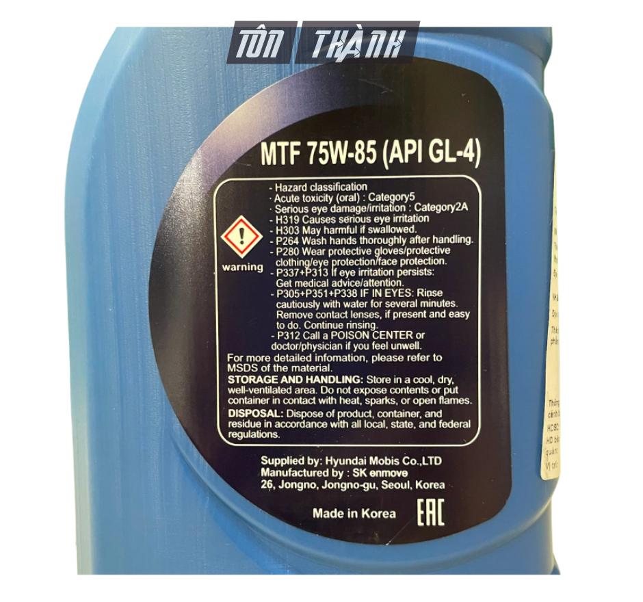 Dầu Hộp Số Sàn Hyundai MTF 75W-85 (API GL-4) 1L