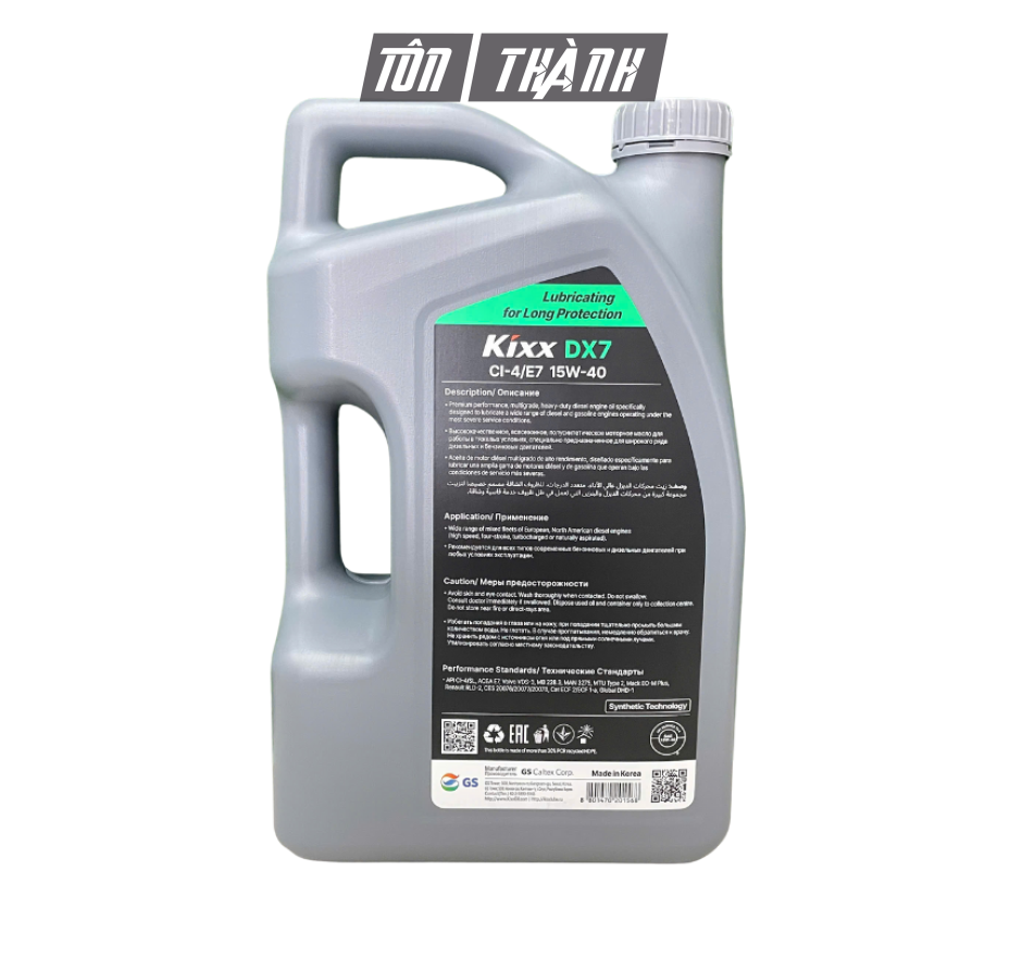 Dầu Động Cơ Diesel/Xăng KIXX DX7 15W-40 API CI-4/SL (6 Lít) - Chuyên Động Cơ Dầu