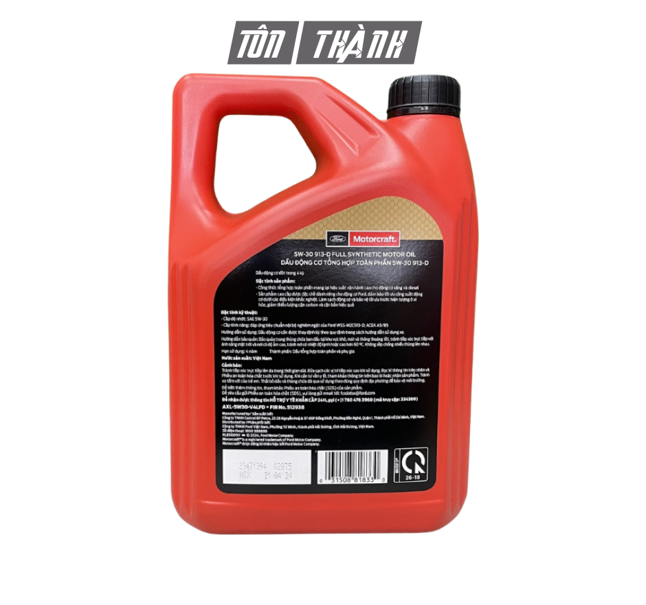 Dầu Động Cơ Tổng Hợp Toàn Phần FORD MOTORCRAFT 5W-30 (4 Lít)
