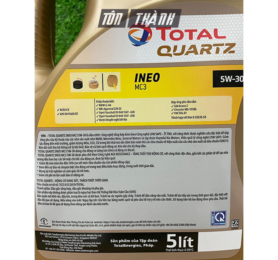 DẦU NHỚT TOTAL QUARTZ INEO MC3 5W30 DÙNG CHO MÁY XĂNG VÀ MÁY DẦU (5 LÍT)
