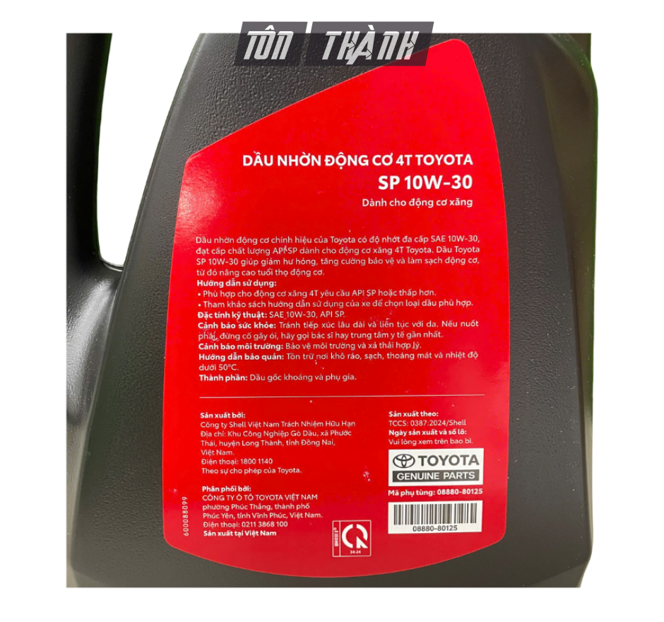 DẦU ĐỘNG CƠ 4 THÌ TOYOTA SN 10W30 MÁY XĂNG 4L 
