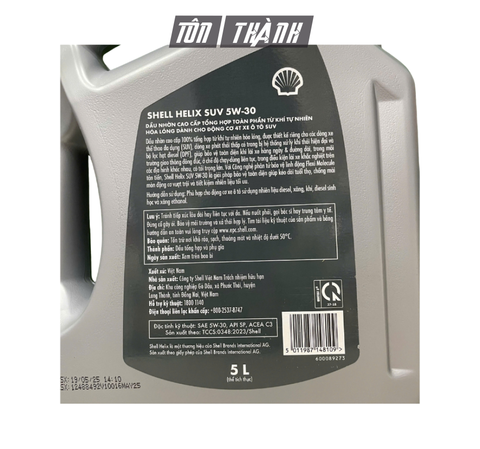 Dầu Động Cơ Xăng/Diesel Shell HELIX SUV 5W-30 SP/C3 (5 Lít) – Tổng Hợp Toàn Phần