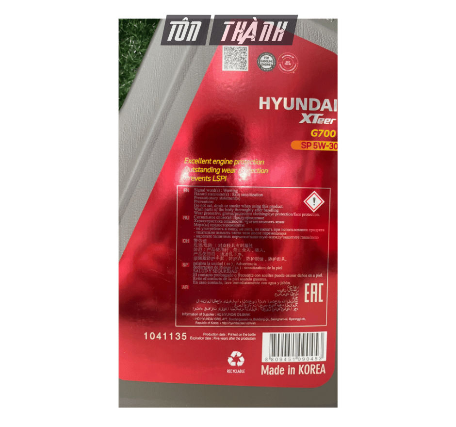 Dầu nhớt ô tô HYUNDAI XTEER Gasoline G700 5W30 (4 Lít)