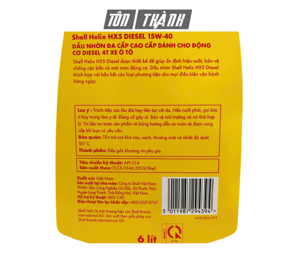 Dầu nhớt Shell Helix HX5 Diesel 15W40 6L (Dùng cho động cơ máy dầu)