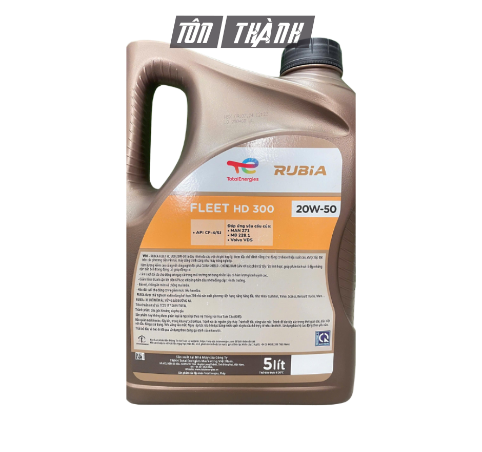 DẦU NHỚT ĐỘNG CƠ DIESEL TOTAL RUBIA FLEET HD300 20W50 API CF-4/SJ  (5 LÍT)