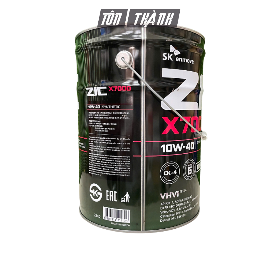 DẦU NHỚT XE TẢI NẶNG SK ZIC X7000 10W40 CK-4 (20 LÍT)