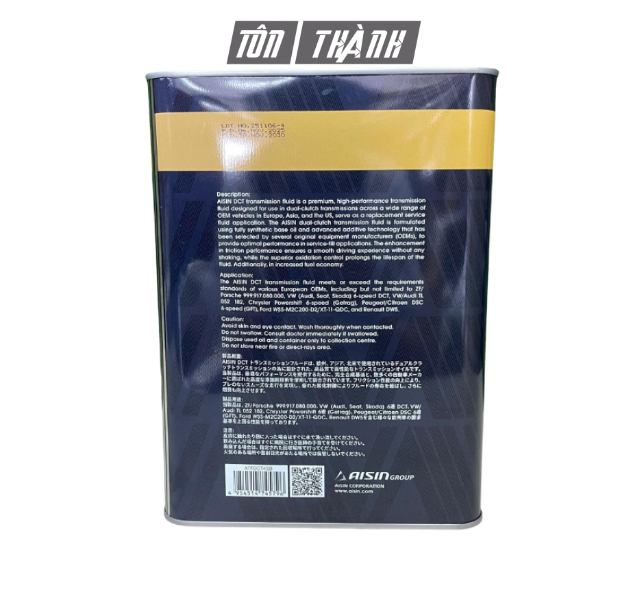 Dầu Hộp Số Ly Hợp Kép AISIN DCTF Fully Synthetic (4 Lít)