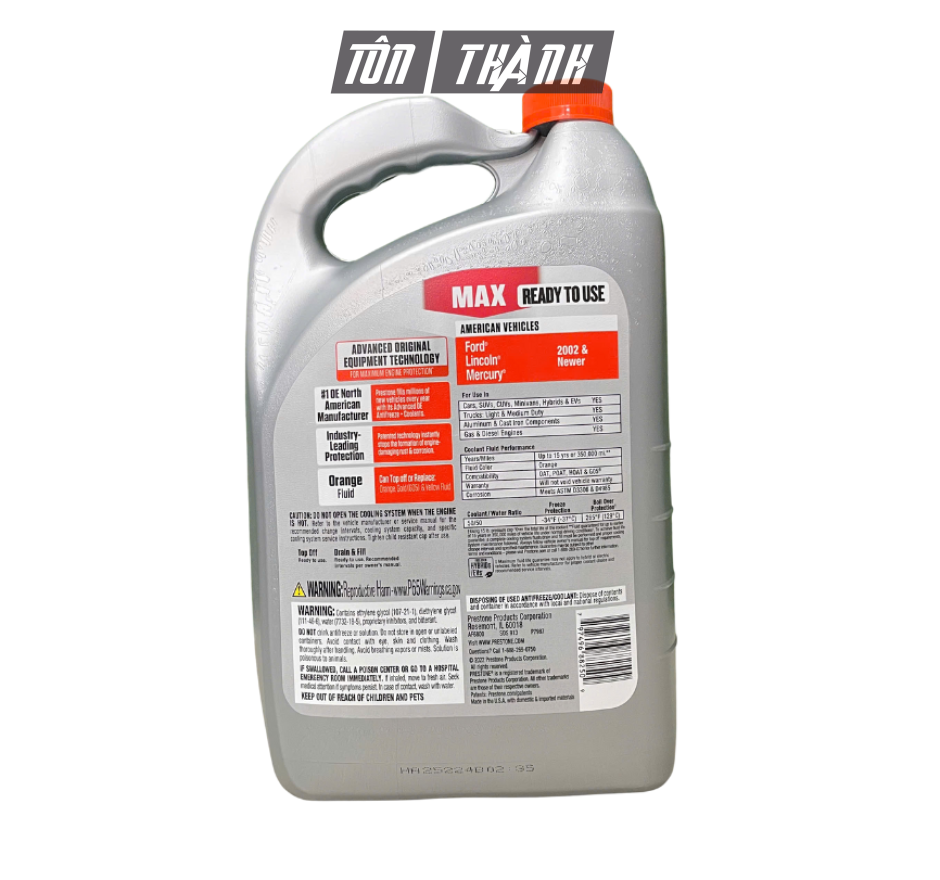 NƯỚC LÀM MÁT XE Ô TÔ MÀU CAM PRESTONE 50/50 (3.78 LÍT)
