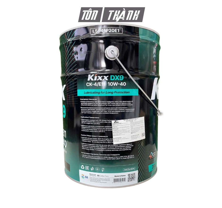 Dầu Động Cơ Diesel Kixx DX9  10W-40 API CK-4/E11 (20 Lít) - Nhập Khẩu Hàn Quốc