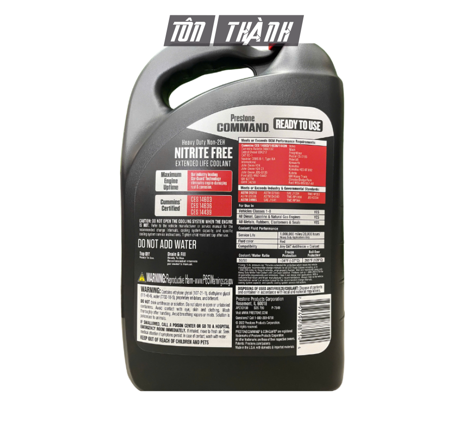 Nước làm mát màu đỏ Prestone Command Coolant 50/50 (3.78 Lít)