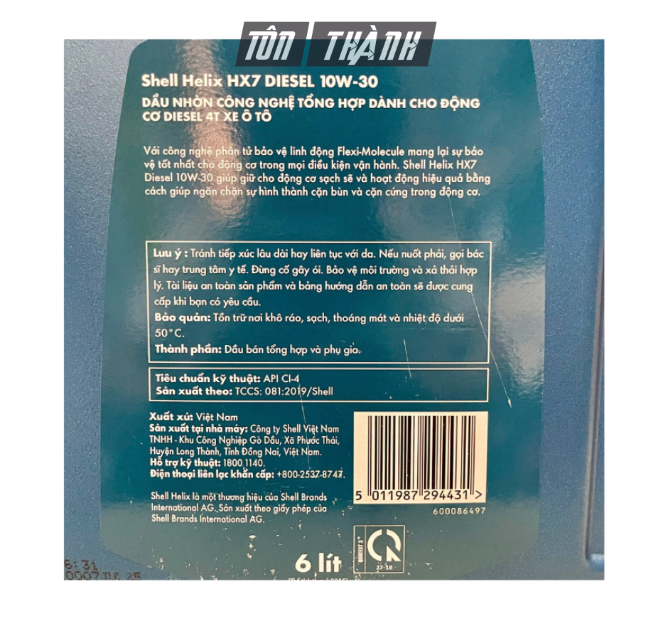Dầu Động Cơ Diesel SHELL HELIX HX7 10W-30 API CI-4 (6 Lít) - Bảo Vệ Xe Tốt Hơn