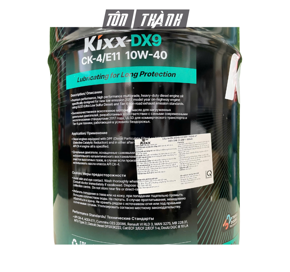Dầu Động Cơ Diesel Kixx DX9  10W-40 API CK-4/E11 (20 Lít) - Nhập Khẩu Hàn Quốc