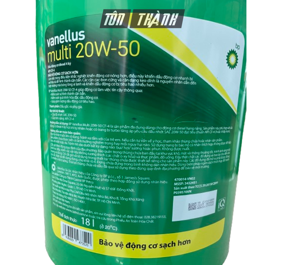 DẦU NHỚT ĐỘNG CƠ BP VANELLUS MULTI 20W50 CF-4 (18 LÍT)