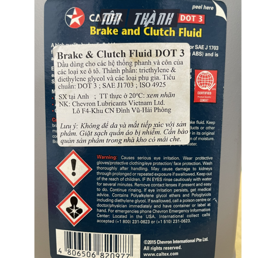 Dầu phanh và ly hợp Caltex Brake and Clutch Fluid DOT 3 1 lÍT