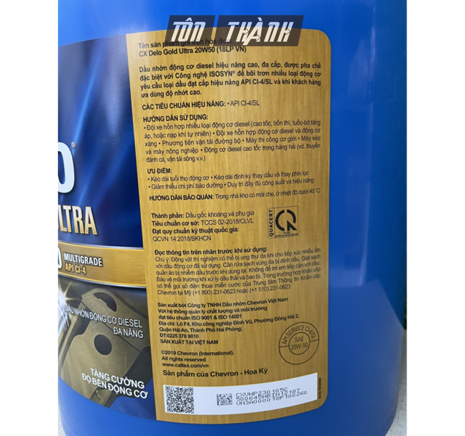 DẦU NHỚT ĐỘNG CƠ Ô TÔ DIESEL CALTEX DELO GOLD ULTRA 20W50 (18 LÍT)