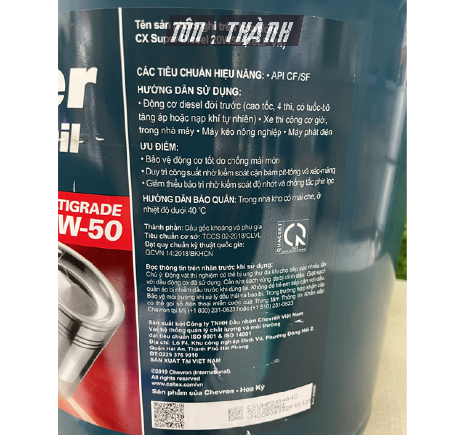 DẦU NHỚT ĐỘNG CƠ CALTEX SUPER DIESEL OIL 20W50 (18 LÍT)