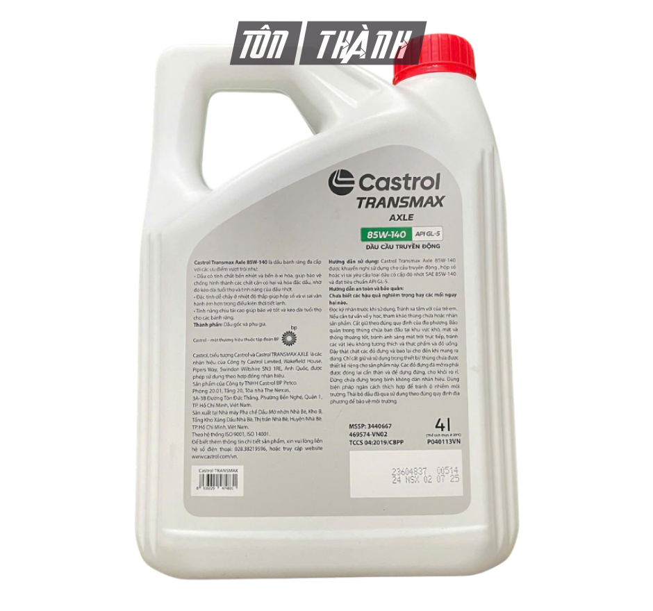 DẦU CẦU TRUYỀN ĐỘNG CASTROL TRANSMAX AXLE 85W-140 (4 LÍT)