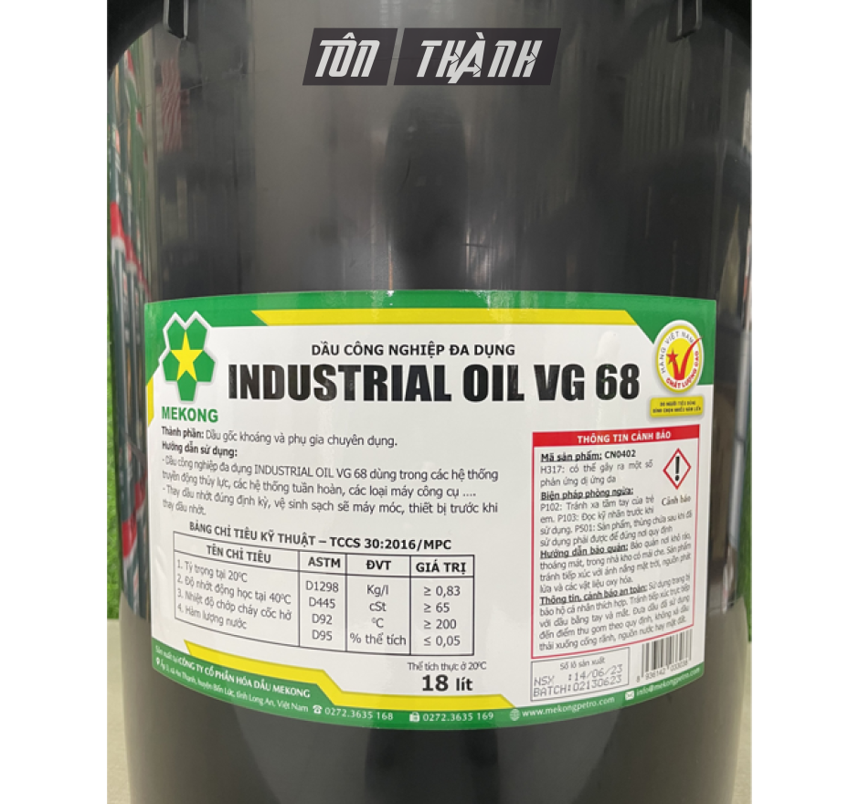 DẦU THỦY LỰC ĐA DỤNG MEKONG INDUSTRIAL OIL VG 68 - NHỚT 10 (18 LÍT)