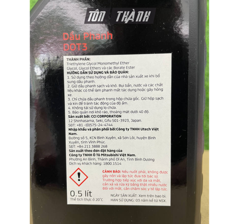 DẦU PHANH MITSUBISHI MOTOR DOT 3  GENUINE PARTS 500ML ( NHẬT BẢN )