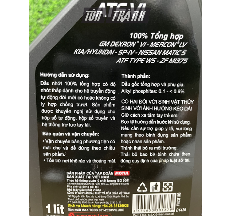 NHỚT HỘP SỐ TỰ ĐỘNG TRỢ LỰC TAY LÁI ATF VI MOTUL (1 LÍT)