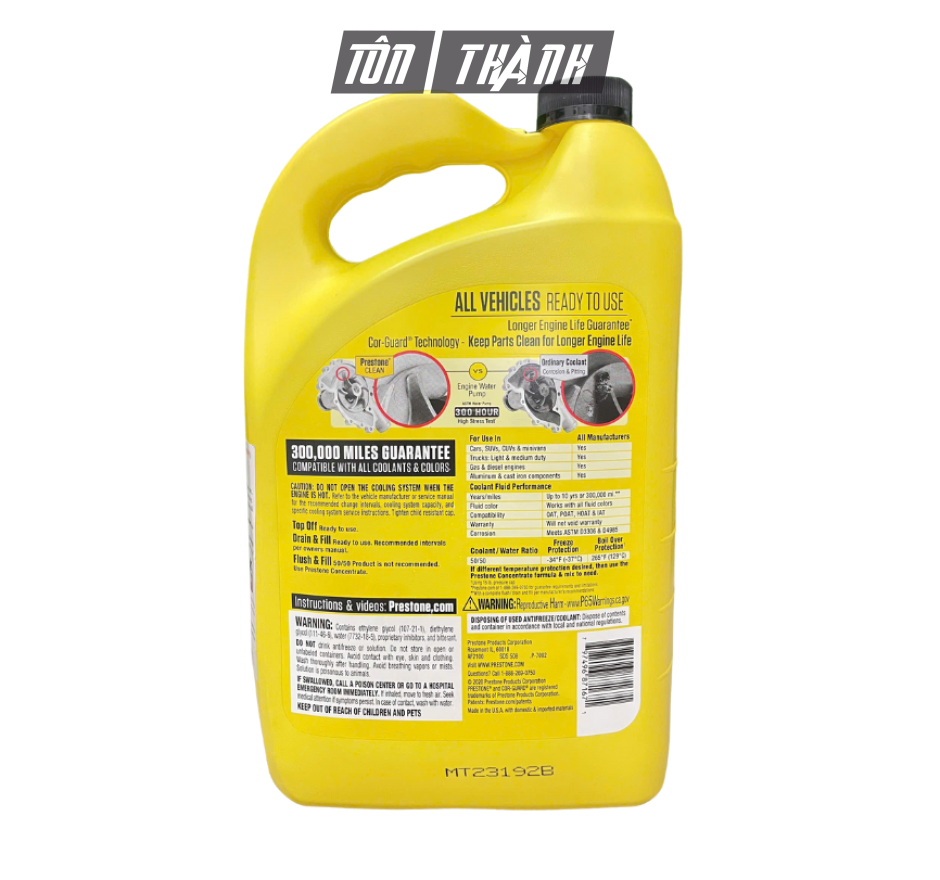 Nước Làm Mát Động Cơ Prestone ALL VEHICLES 50/50 màu VÀNG đa dụng phù hợp với Mọi Dòng Xe (3.78 Lít)