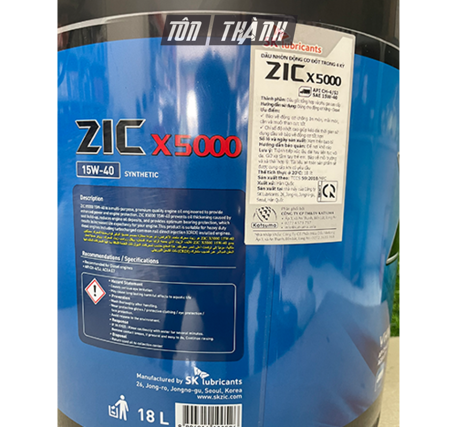 DẦU NHỚT XE TẢI NẶNG SK ZIC X5000 15W40 (18 Lít)