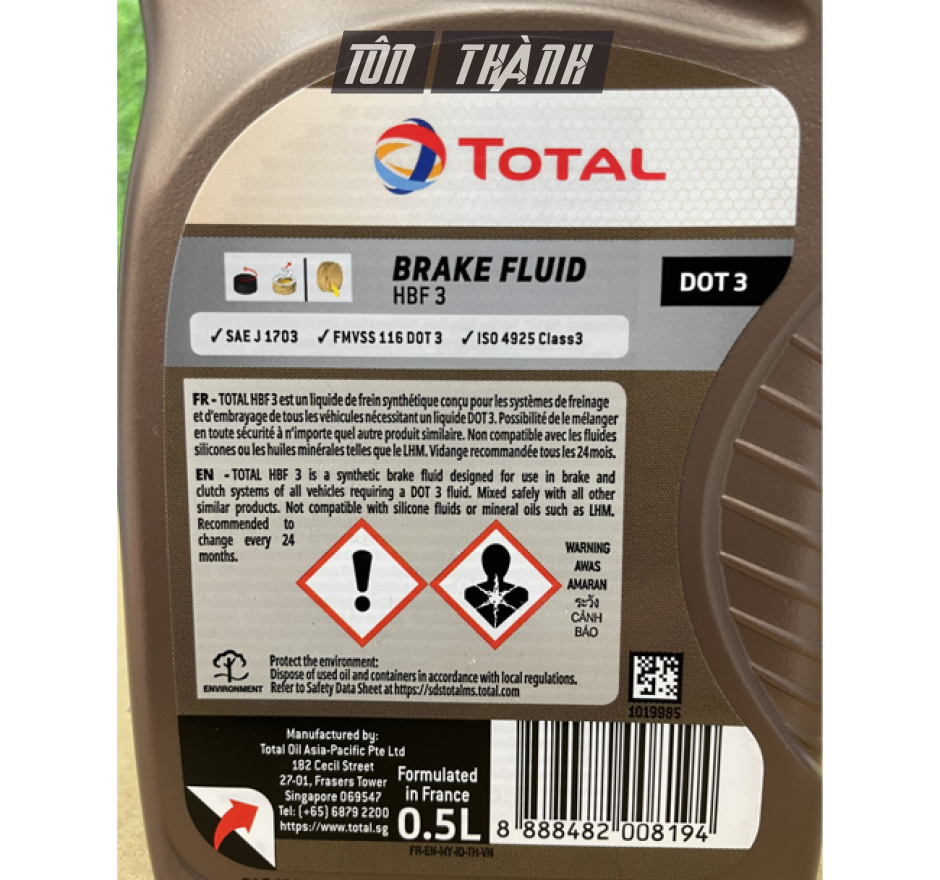 DẦU PHANH CAO CẤP TỔNG HỢP TOTAL HBF3 DOT 3 (500ML)