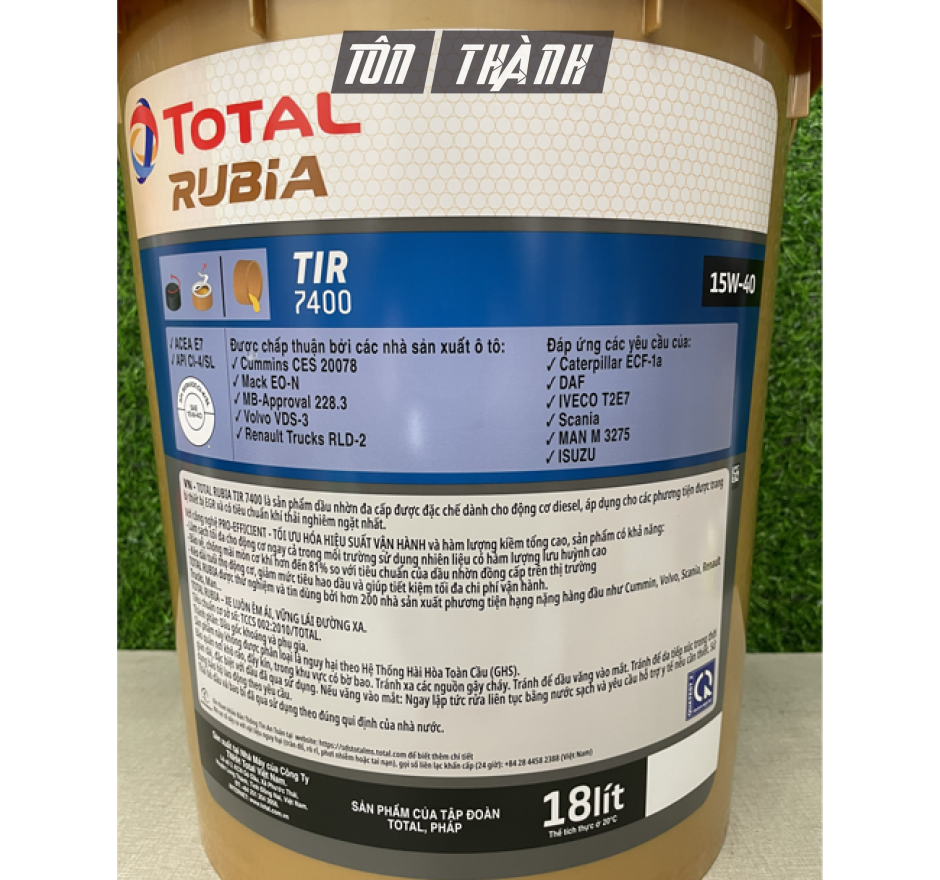 DẦU ĐỘNG CƠ TOTAL RUBIA TIR 7400 15W-40 (18 LÍT)