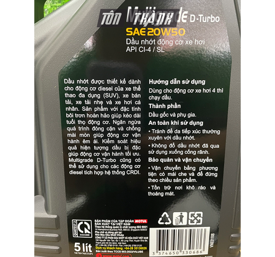 DẦU NHỚT CAO CẤP MOTUL MULTIGRADE D-TURBO 20W50 (5 LÍT)
