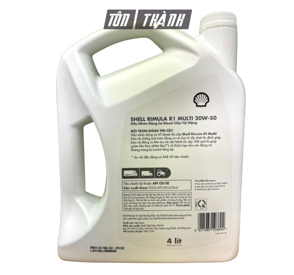 DẦU NHỚT ĐỘNG CƠ SHELL RIMULA R1 20W-50 (4 LÍT)