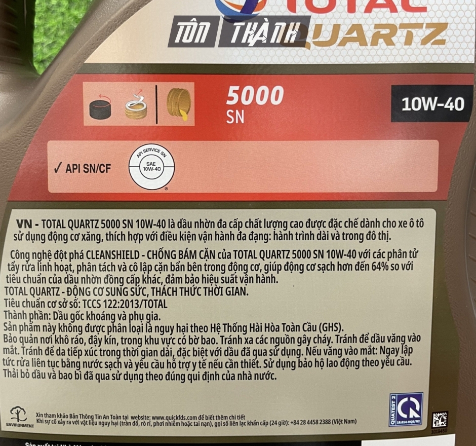 DẦU NHỚT ĐỘNG CƠ TOTAL QUARTZ 5000 10W40 (4 LÍT)