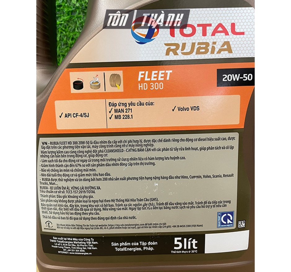 DẦU NHỚT ĐỘNG CƠ DIESEL TOTAL RUBIA FLEET HD300 20W50 API CF-4/SJ  (5 LÍT)