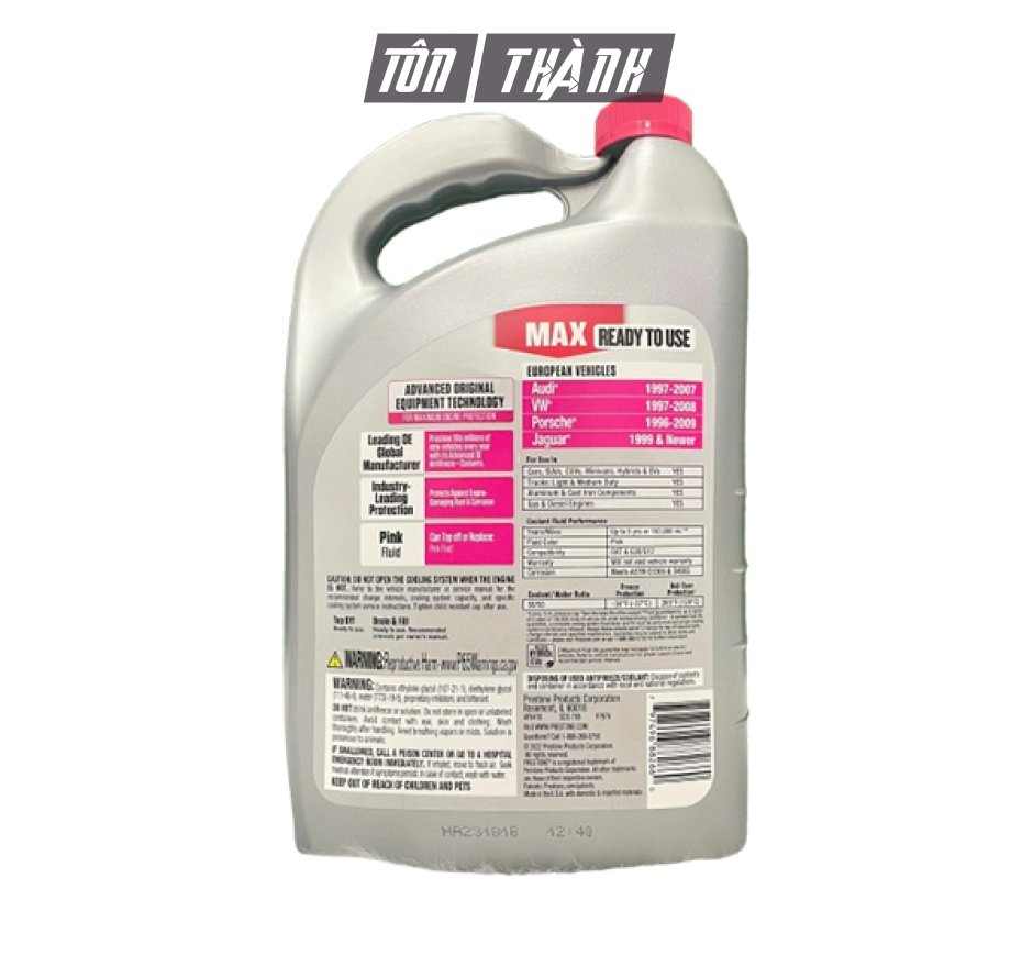 Nước làm mát động cơ Prestone MAX màu hồng chuyên dụng cho xe Châu Âu (3.78 lít)