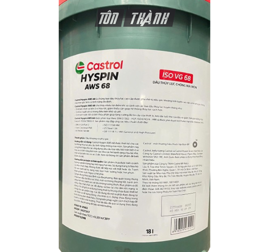 Dầu thủy lực Castrol Hyspin AWS 68 (18 Lít) - Nhớt 10